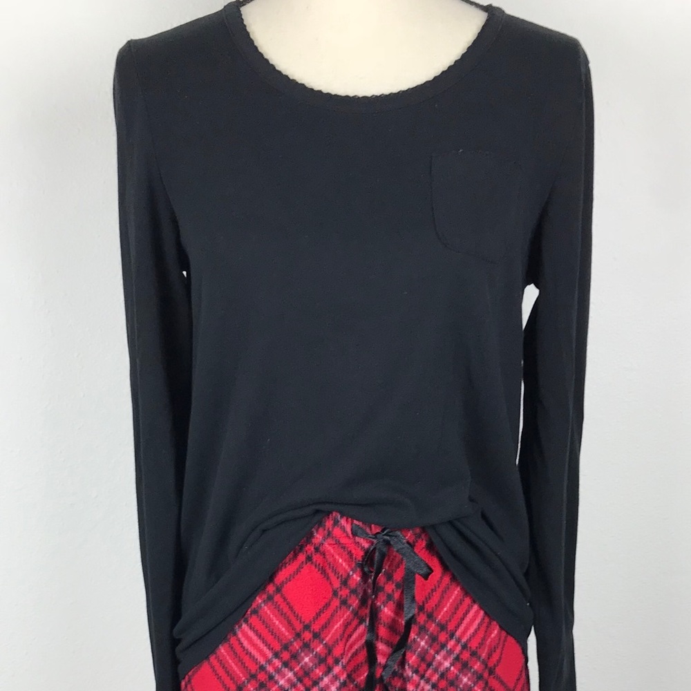 CROFT & BARROW 2PIECE BLACK TOP PLAID BOTTOMS PJ